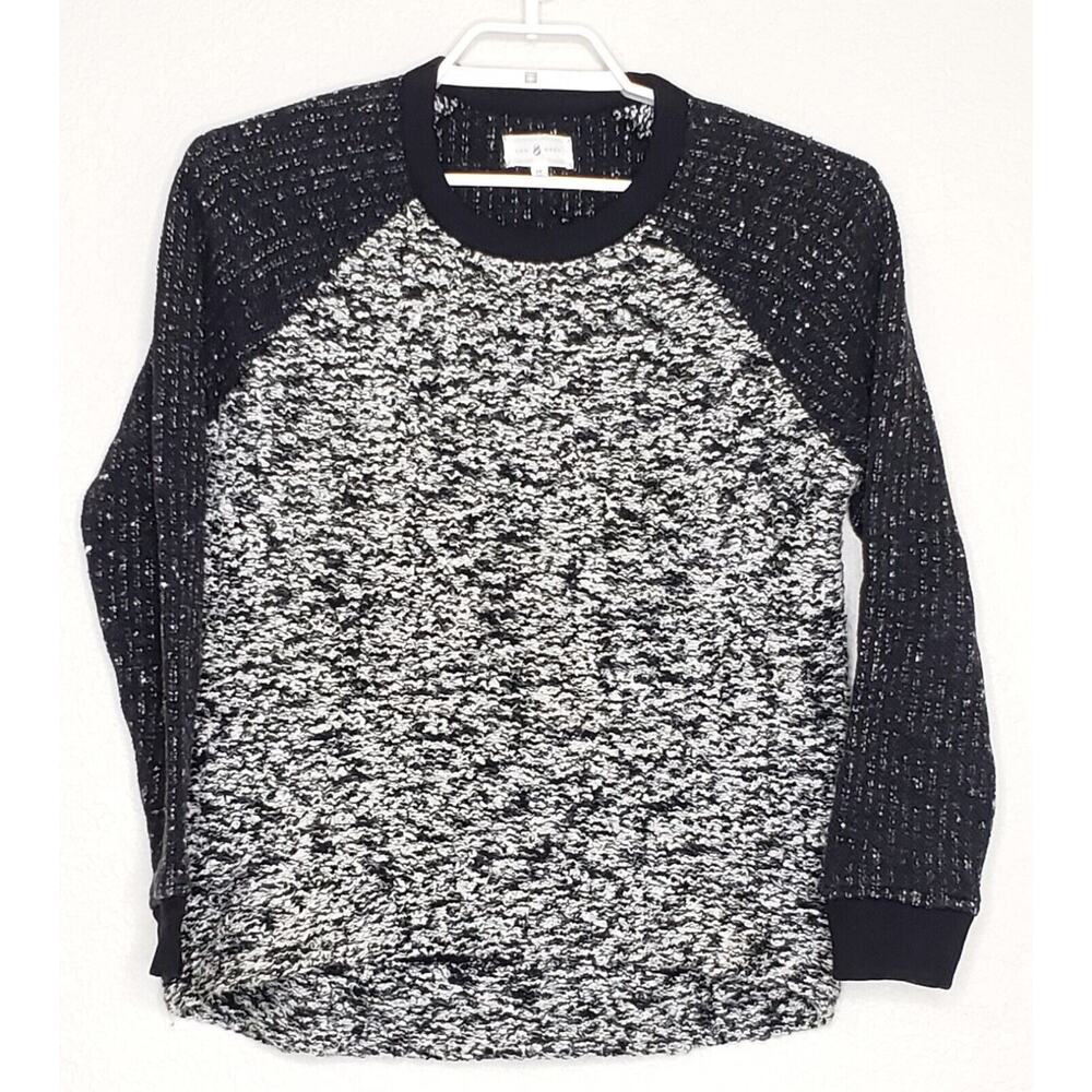 Lou & Grey Women's Sweater Medium L/S Black White Contrast Cotton Blend Pullover